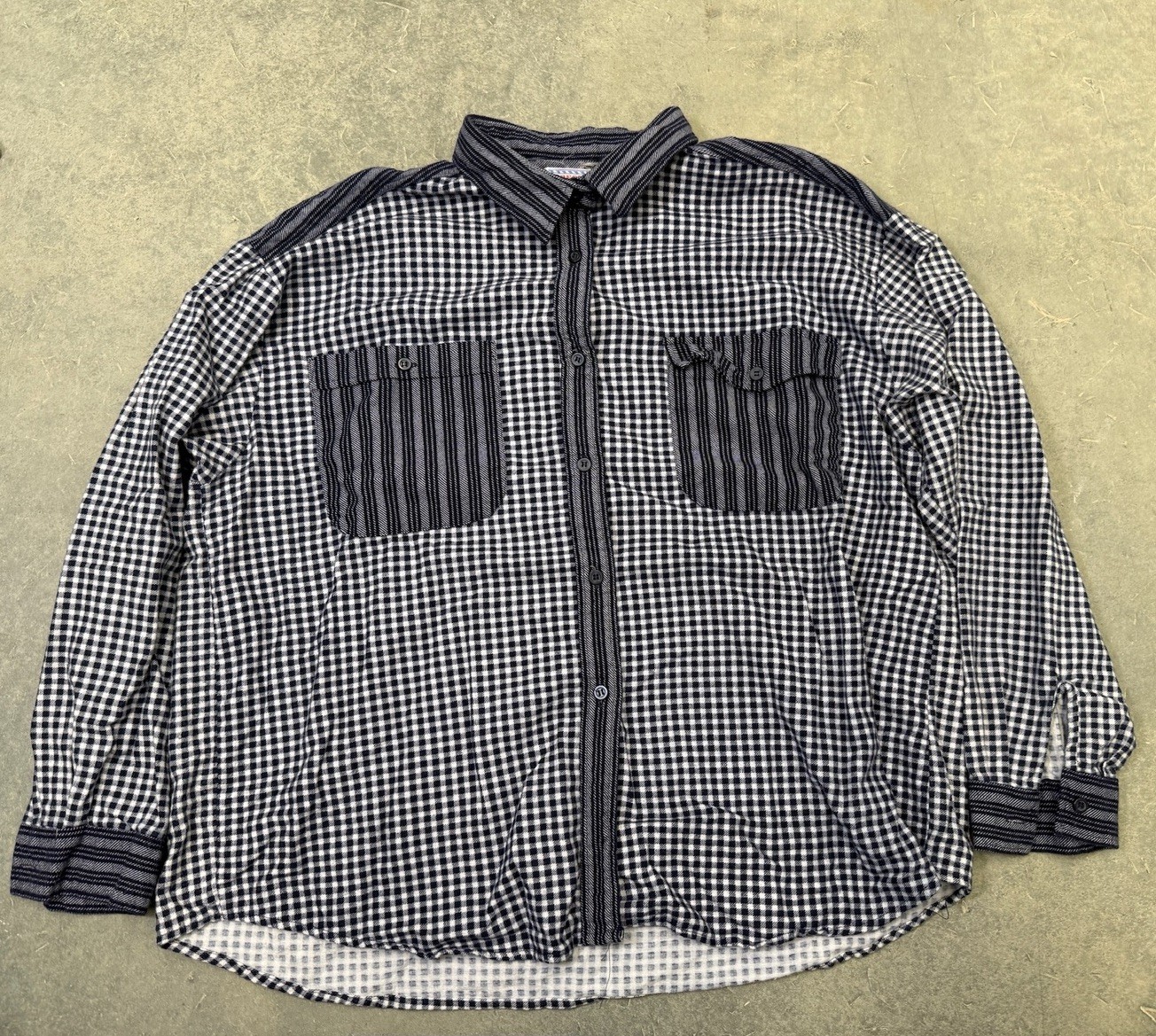 Vintage Patchwork Checkered Button-Up Shirt Navy … - image 1