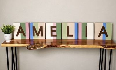 Hand Painted AMELIA Wood Name Sign Set 8x8 Nursery Wall Decor Boho Custom Style