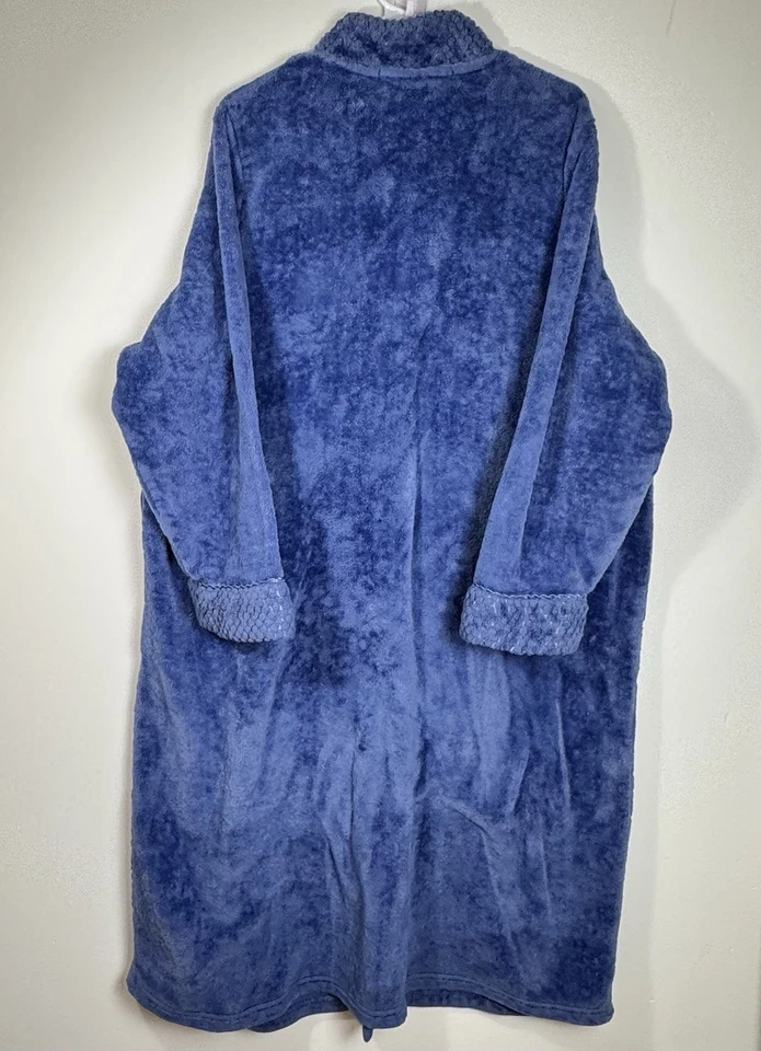 STAN HERMAN Mujer Azul Felpa Cremallera Frontal Vellón Bata 2X Acogedora Ropa de Salón Foto 2 de 4