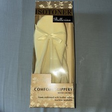 Isotoner 5-6 Small Womens Slippers Yellow Satin Pearl Ballerina Slipper In BOX