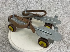 Vintage Union Hardware Co Metal Roller Skates Adjustable Leather Straps USA