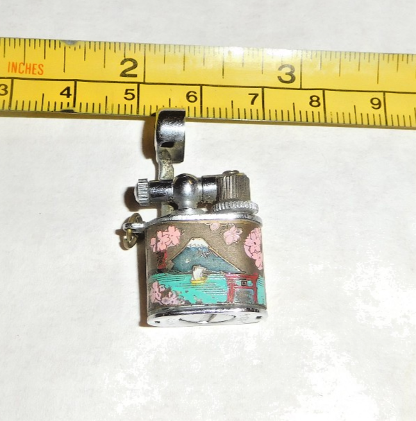 RARE Vintage Enamel Mt. Fuji Mini Key Chain Cigarette Lighter 3/4