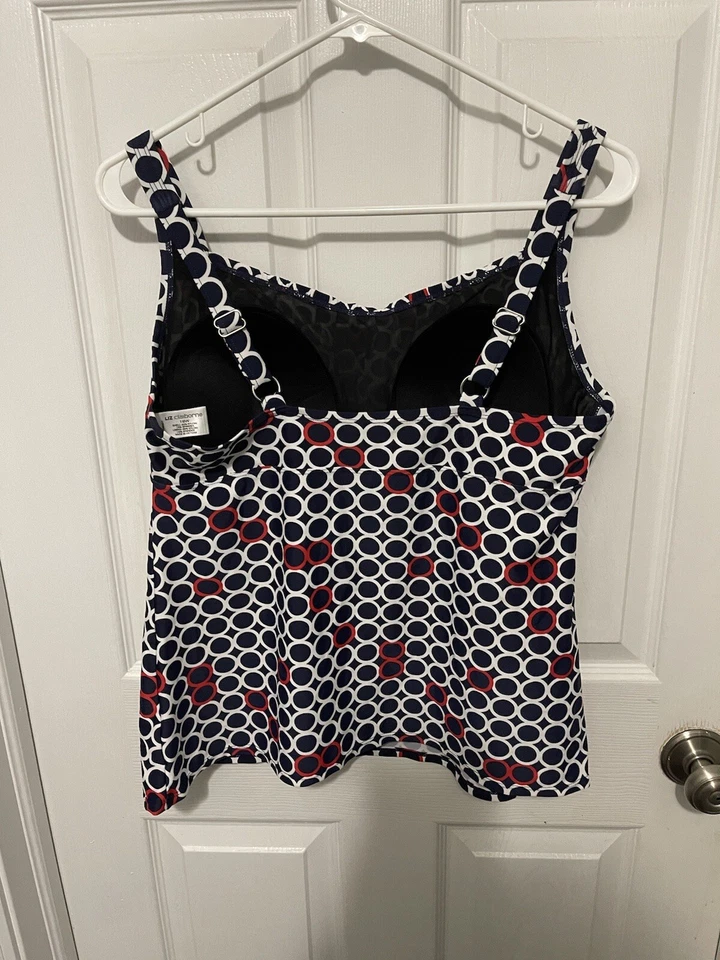 Traje de baño Liz Claiborne Tankini Top azul blanco rojo círculos acolchado talla 18W Y2K Foto 3 de 4