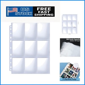 100 PC Trading Card Sleeve Pages 9 Pocket Storage Album 11 Holes 3 Ring Binder