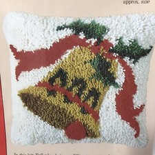 Christmas From Caron Latch Hook Kit Holly Bell Pillow Vintage 14  x 14  NOS K3174
