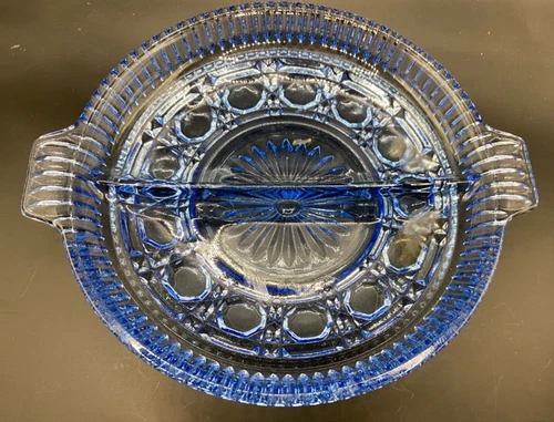 Vintage, Blue Relish Dish, Federal Glass Windsor, 7.5" Across