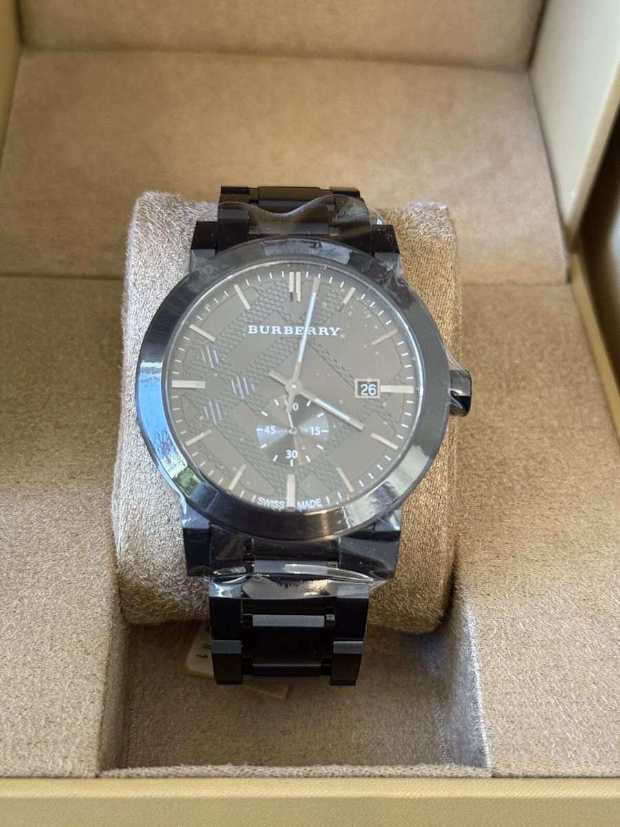 BURBERRY CITY GUNMETAL GRAY TONE STAINLESS STEEL BRACELET WATCH
