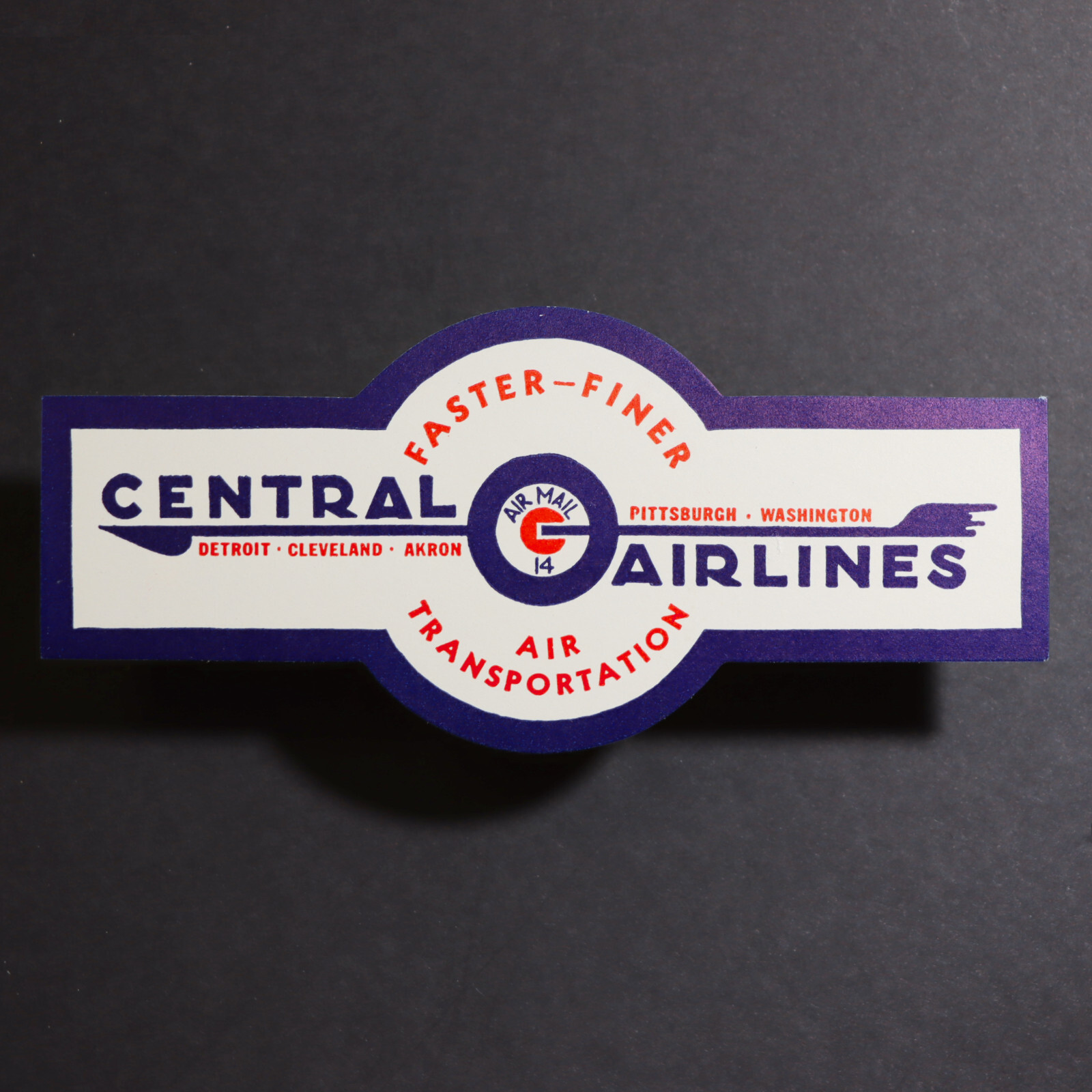 Vintage 1935 Central Airlines Airmail Detroit Luggage Label-image