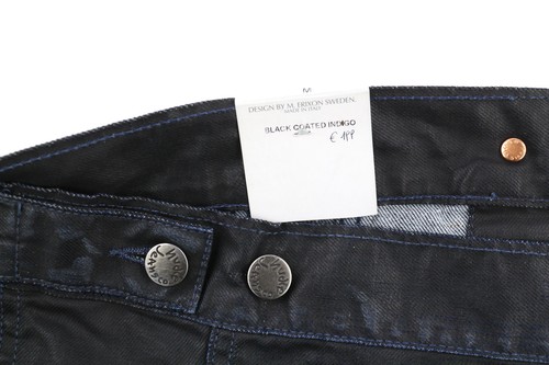 NUDIE JEANS Timmy Men Vest M Black Coated Indigo Washed Buttoned Crew Neck Logo - Picture 6 of 9