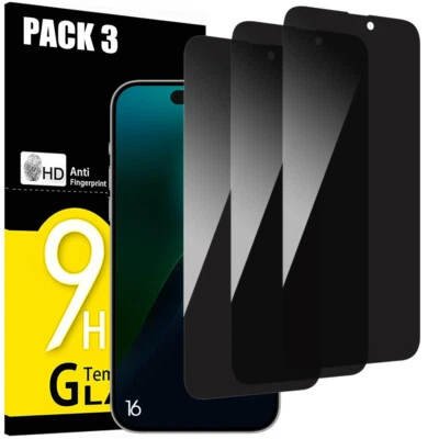 Lot de 3 Verre Trempé Anti-Espion pour iPhone 16 Pro, 16 Pro Max, 15/14 Plus, 13