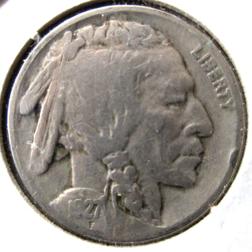 1927-P BUFFALO, FULL DATE & RIMS, PARTIAL HORN, F/VF CONDITION, CIRCULATED