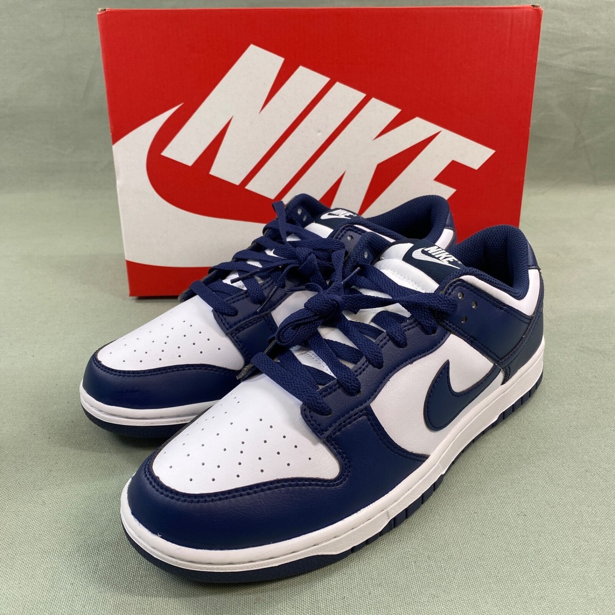 Nike Dunks low navy blue size 11 slightly worn Nike Dunk Low Navy and White Size 11 Decent... | Depop main image 2