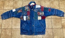 Vintage Izzi Jacket Blue Denim Womens L Western Zip Up Patchwork Corduroy 80s