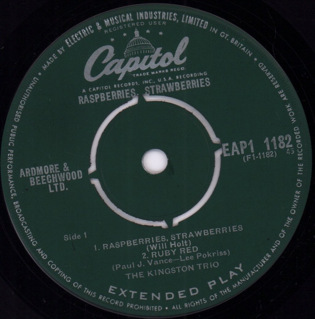 Kingston Trio Raspberries Strawberries 7" vinyl UK Capitol ep in pic