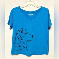 Blue Colli Dog Print T-Shirt Marushka Hand Printed 1971 Shirt Blouse Blue
