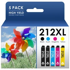 5-Pack 212XL Ink replacement for Epson Workforce XP-4100 XP-4105 WF-2830 WF-2850