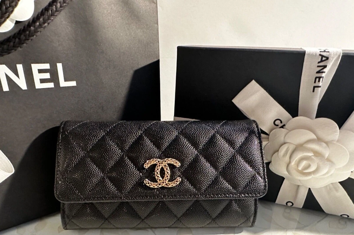 Chanel Classic Quilted Long Flap Wallet Black Caviar