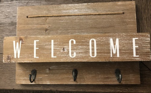 WALL MOUNTED WOODEN KEY/MAIL HOLDERS WITH KEY HOOKS-WELCOME SIGN 10"X 15"X4"