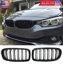 Gloss Black Front Hood Bumper Double Slats Grill For 12-19 BMW 3-Series F30 F31