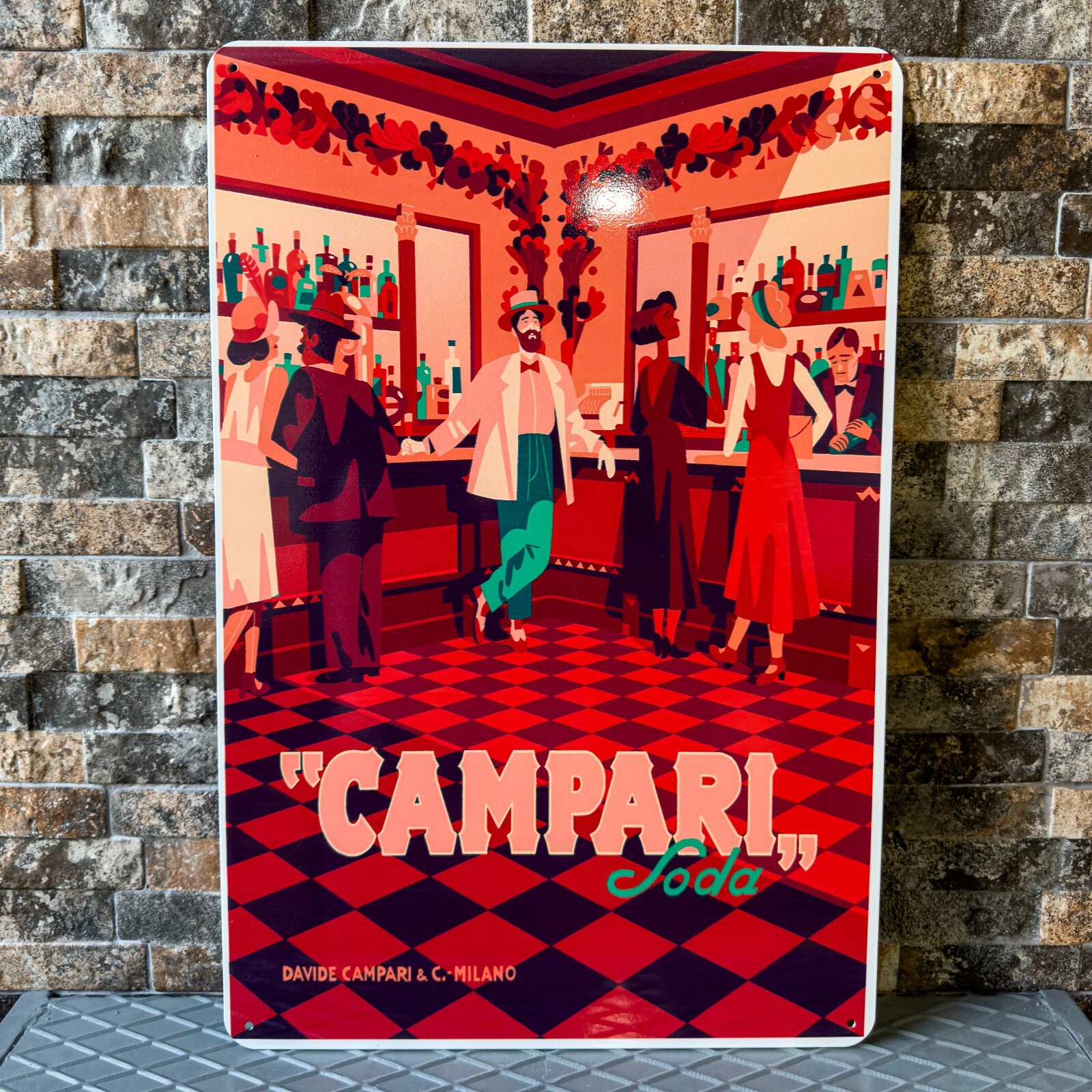 Vintage CAMPARI Soda Milano  Bar Scene Havey  Metal Sign 24"x16" (60x40 cm)