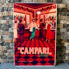 Vintage CAMPARI Soda Milano  Bar Scene Havey  Metal Sign 24"x16" (60x40 cm)