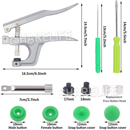 KAM Snap Buttons 1500PCS T5 Plastic Press Stud Cloth Pliers Machine Sewing Tools - Picture 7 of 16