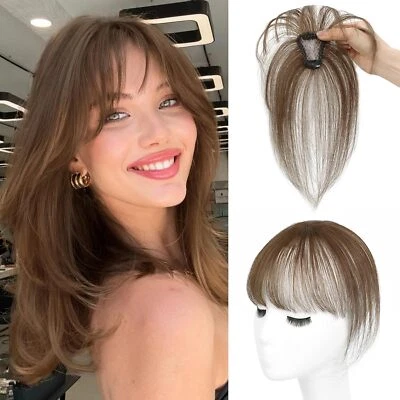 100% Echthaar 3D Pony Bangs Clip in Remy Hair Franse Extension Luft Air Haarteil - Bild 1 von 4