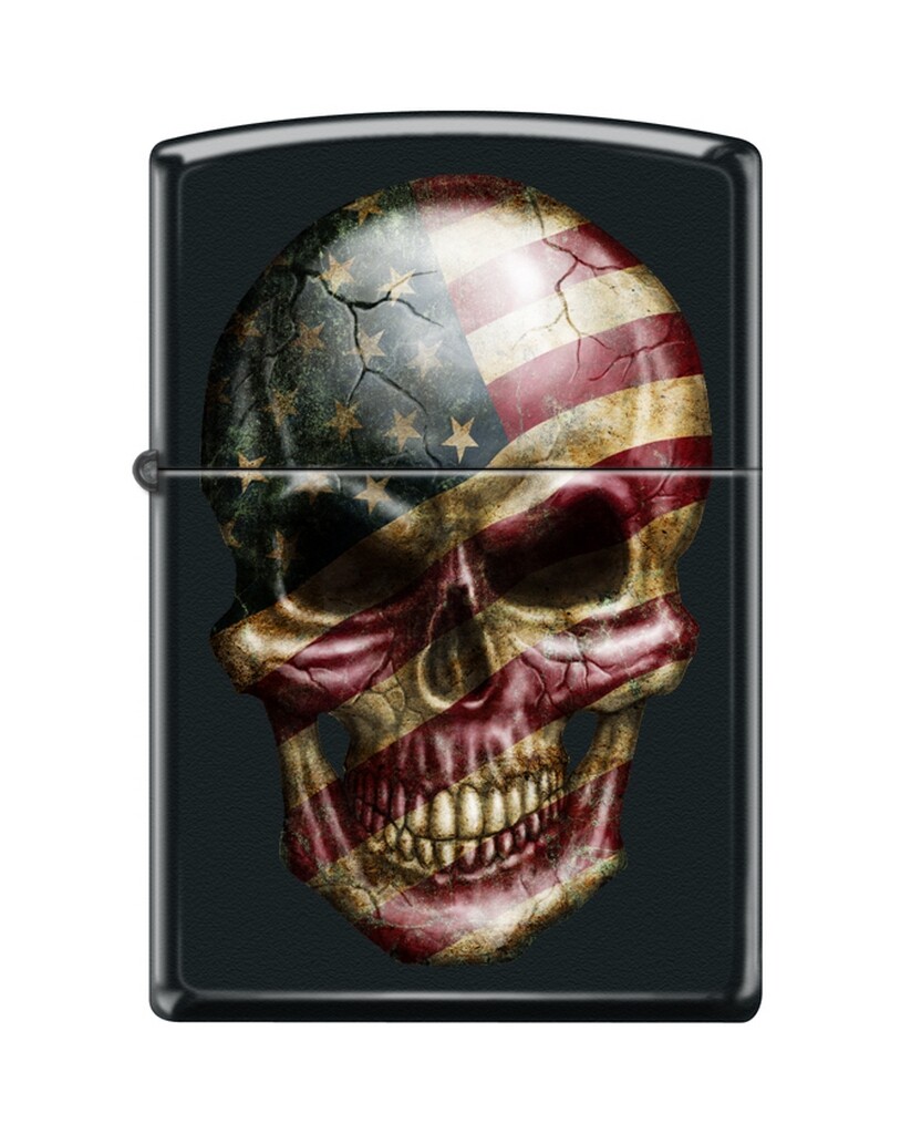 Zippo 49074 americann flag skull usa skeleton head stars stripes black Lighter