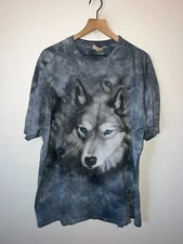 Vintage Wolf Shirt The Mountain Leather Tag Blue Eyes Zoo Animal Graphic Tee 2XL