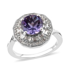Stunning Lab Created Alexandrite Ring Platinum Plated Sterling Silver Size 8