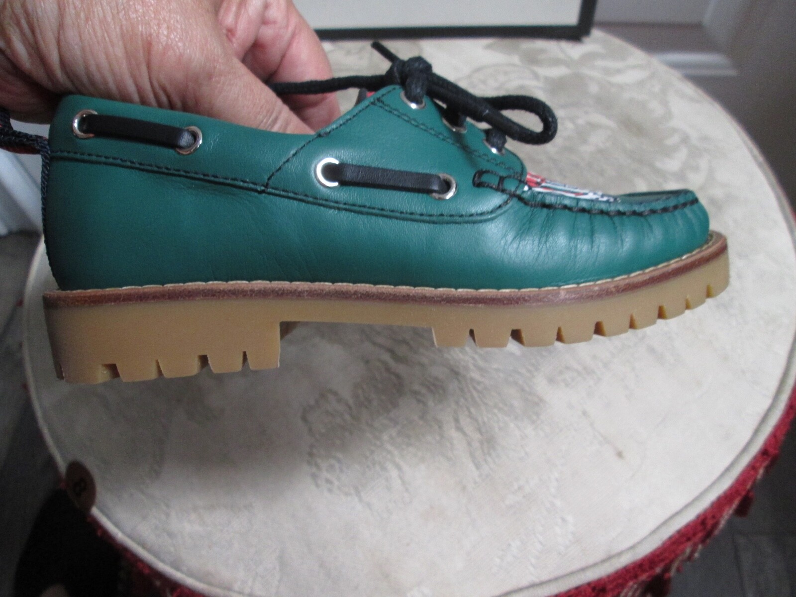 NWB Gucci Boy Toddler Green Leather Loafer w/ Red Animal print Sz Eur 27/US 10.5 image 7