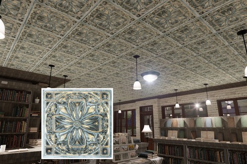 Piastrelle Soffitto Sospese Pannelli Vinile Tetto Interno 2'X2' PL10 Oro Bluastro 10pz - Foto 2 di 22