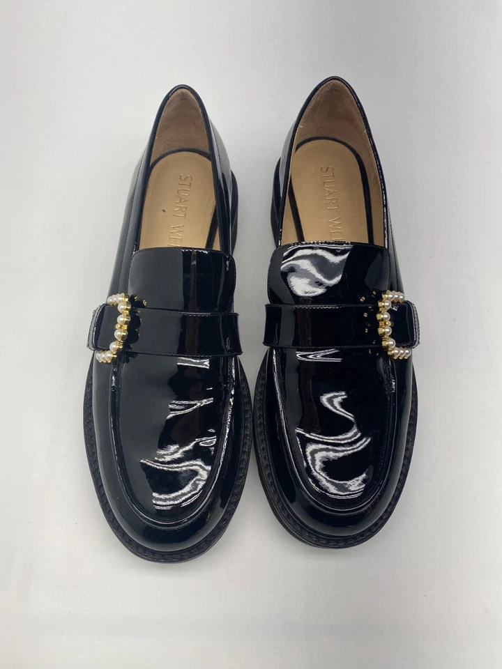 Mocasín de charol negro Stuart Weitzman Piper Superlift para mujer talla 10,5B Foto 2 de 4