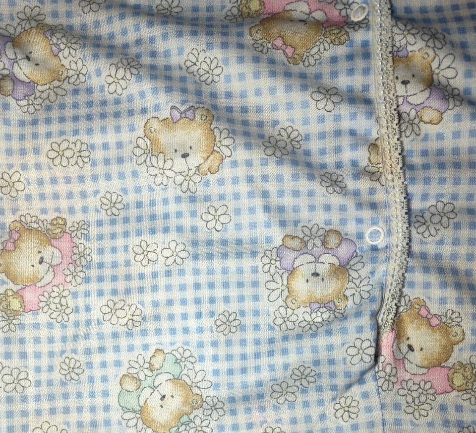 VTG Carter's Girl Sz 14 Bear 1pc Sleep Romper Pajama Blue White Flower Polyester - Image 3 of 4