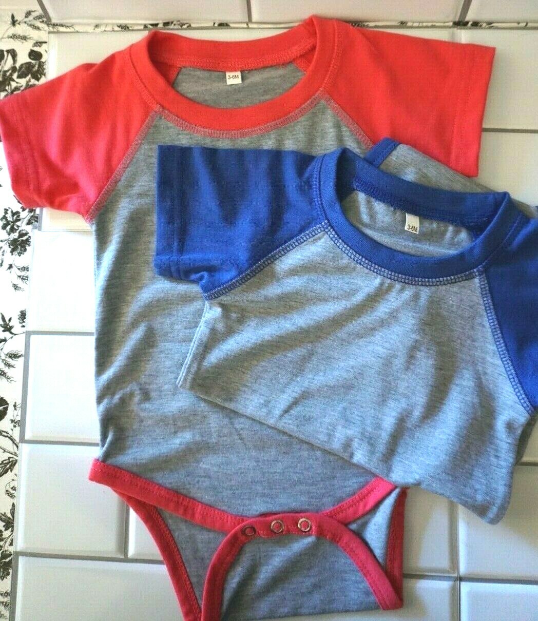 Gray Raglan Blue Pink Infant Bodysuit 3-6M Sublimation Infusible Ink Cricut Ready-image