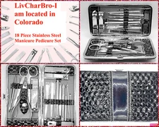 18 Piece Professional Stainless Steel Manicure Pedicure Grooming Kit Travel Case