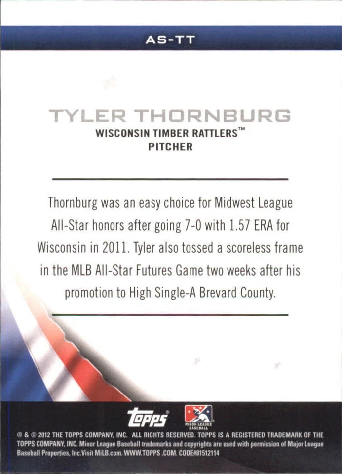 2012 Topps Pro Debut Minor League All-Stars #TT Tyler Thornburg - NM-MT - Image 2 of 2