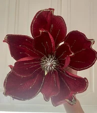 Mark Roberts Rhinestone & Pearl Jeweled Red Velvet Magnolia Floral Stem, 24”