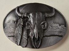 Bull Steer Skull Feather Southwest Tribal Style Belt Buckle