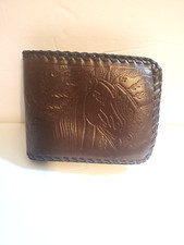 Vtg Tooled Horse Wallet Leather Slim Handcrafted RusticWestern Masculine Cowboy