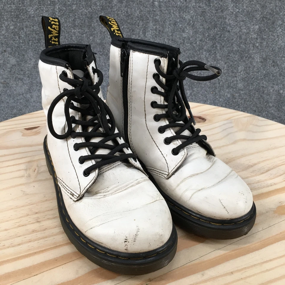 Botas de Combate Dr Martens Juveniles 2 Zavala J Cuero Blanco Punta Redonda Con Cordones 1460 Foto 3 de 4