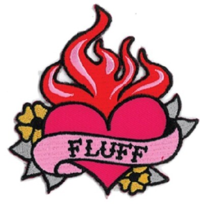Fluff Flaming Heart Patch 90mm x 90mm iron-on patch. Art by Fluff