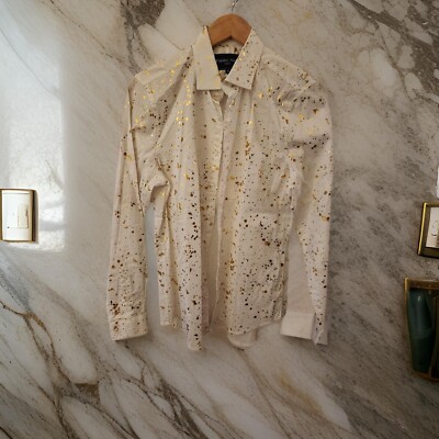 Paisley and Gray Men's Slim Fit Button-up White with Gold spots