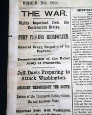 SEMAINES D'OUVERTURE de la guerre de Sécession post fort attaque d'été 1861 journal