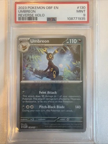 Umbreon 130/197 SV03: Obsidian Flames Reverse Holo PSA 9