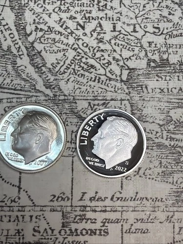 Lot Of 2 - 90% Silver Modern Proof Dimes Roosevelt S Mint 2007, 2022 - RD1
