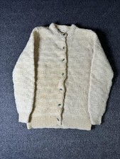 100 Virgin Wool Cardigan Sweater Youth Small Cream Textured Knit Button 60s