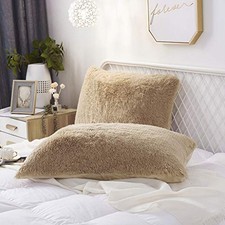 Set of 2 Faux Fur Throw Pillow Covers Soft Velvet 36" x 20" Pack of 2 Camel