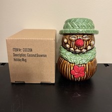 Tiki Farm Mug Coconut Snowman Ceramic Holiday Decor Cup Mai Tiki 5" H x 3.5" W