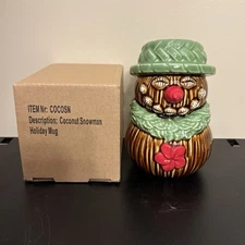 Tiki Farm Mug Coconut Snowman Ceramic Holiday Decor Cup Mai Tiki 5" H x 3.5" W